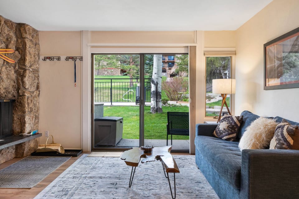 A wood burning fireplace, patio with gas grill and easy access to the pool and hot tub make this an ideal spot for a stay in Snowmass Village
