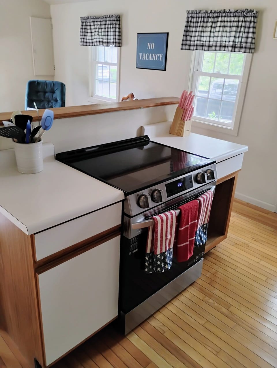View of kitchen with a brand new LG range-- for 2025!