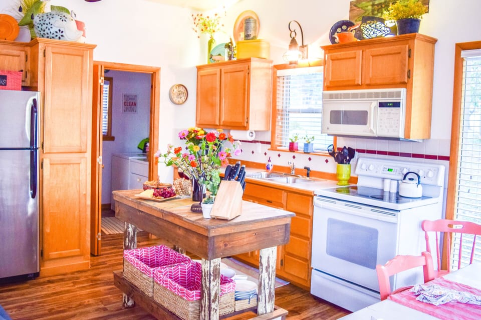 Kitchen area with Laundry room.