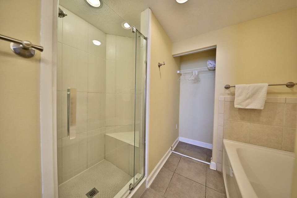 Walk in shower in the master bathroom.