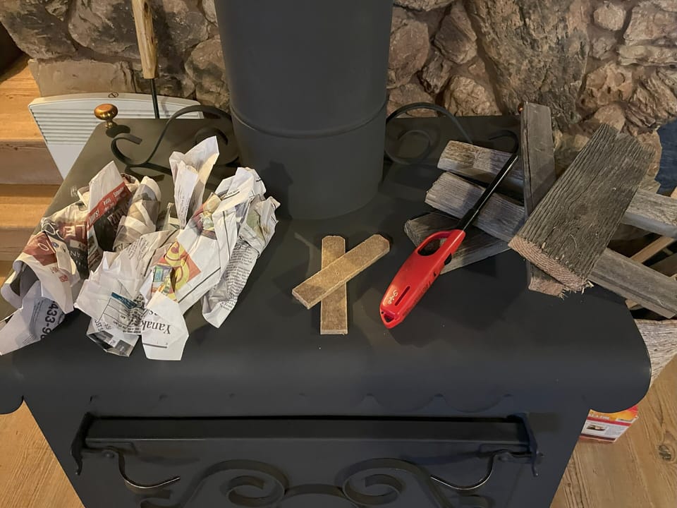 Wood, kindling and paper is provided.