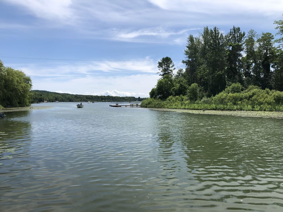 View from our dock of Lake Leelanau. Easy to rent a boat or use our canoe/kayak.