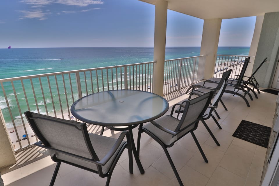 Expansive balcony directly on the water.  Unbeatable view.