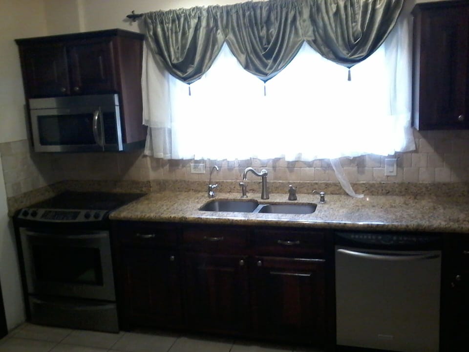 Modern kitchen with convection oven and reverse osmosis water filter.