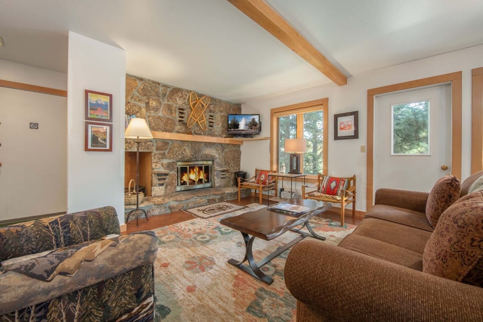 Living Room with Wood-Burning Fireplace