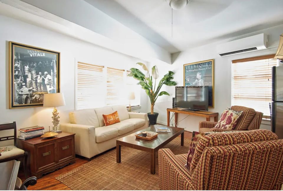 Living room has comfortable queen fold out sofa and two lazy boy chairs