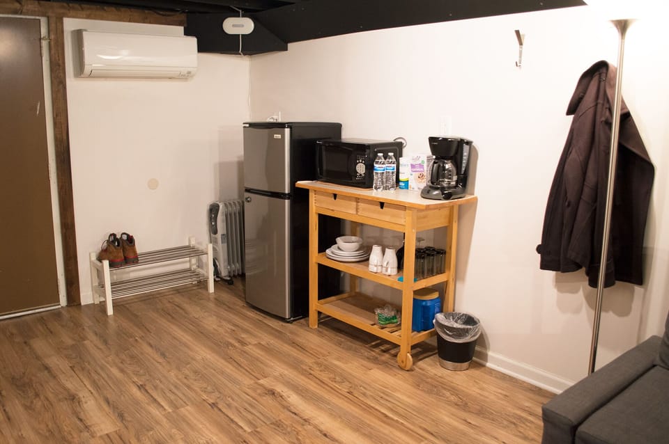 kitchenette area. fridge, microwave, coffee machine