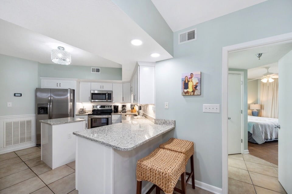 Newly renovated, fully stocked kitchen. Coffee pot, Keurig, crock pots & more.