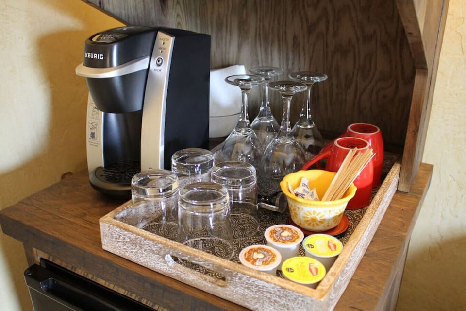 Kitchenette, complete with Keurig, K-cups, mini-refrigerator and microwave