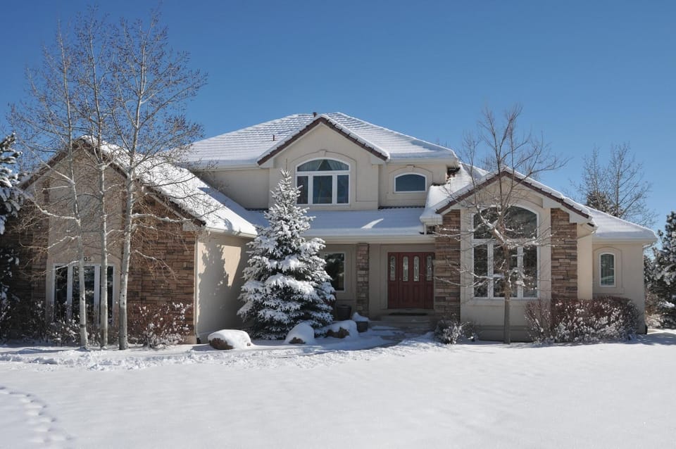 Front of house - blue sky is standard.  
