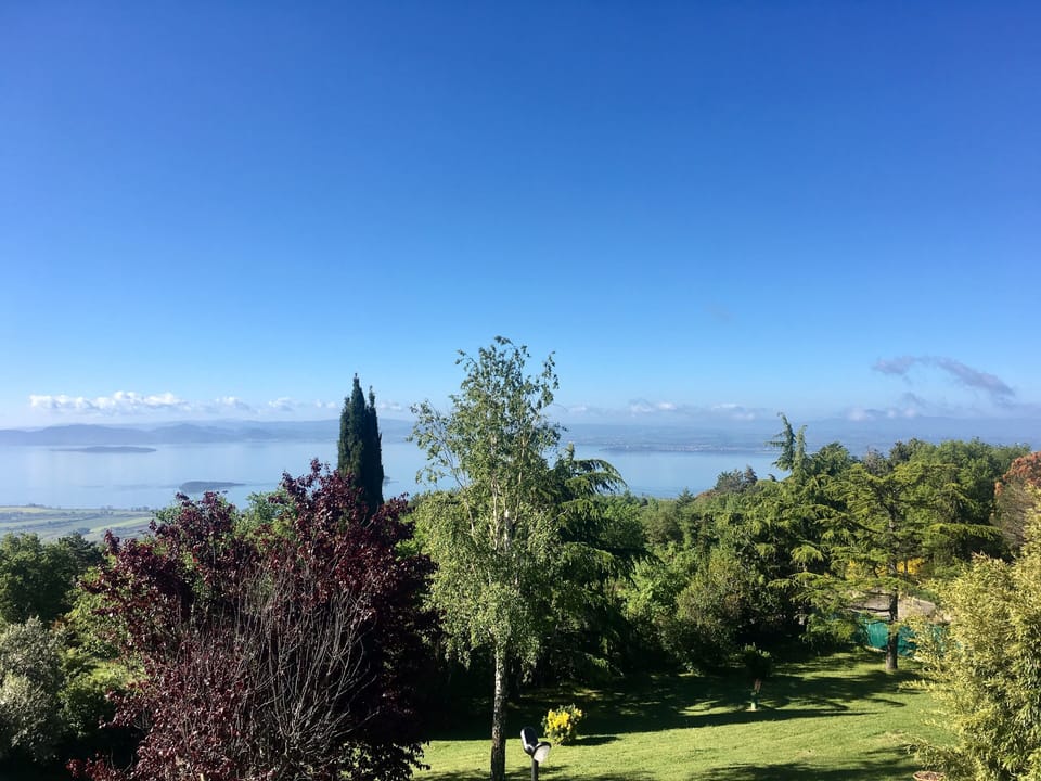 View of the lake and Castiglione del Lago