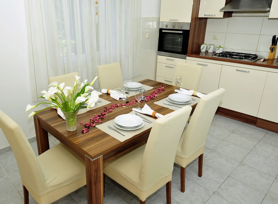 Dining table with kitchen