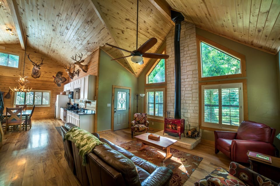Living Room with spectacular view of pond. 