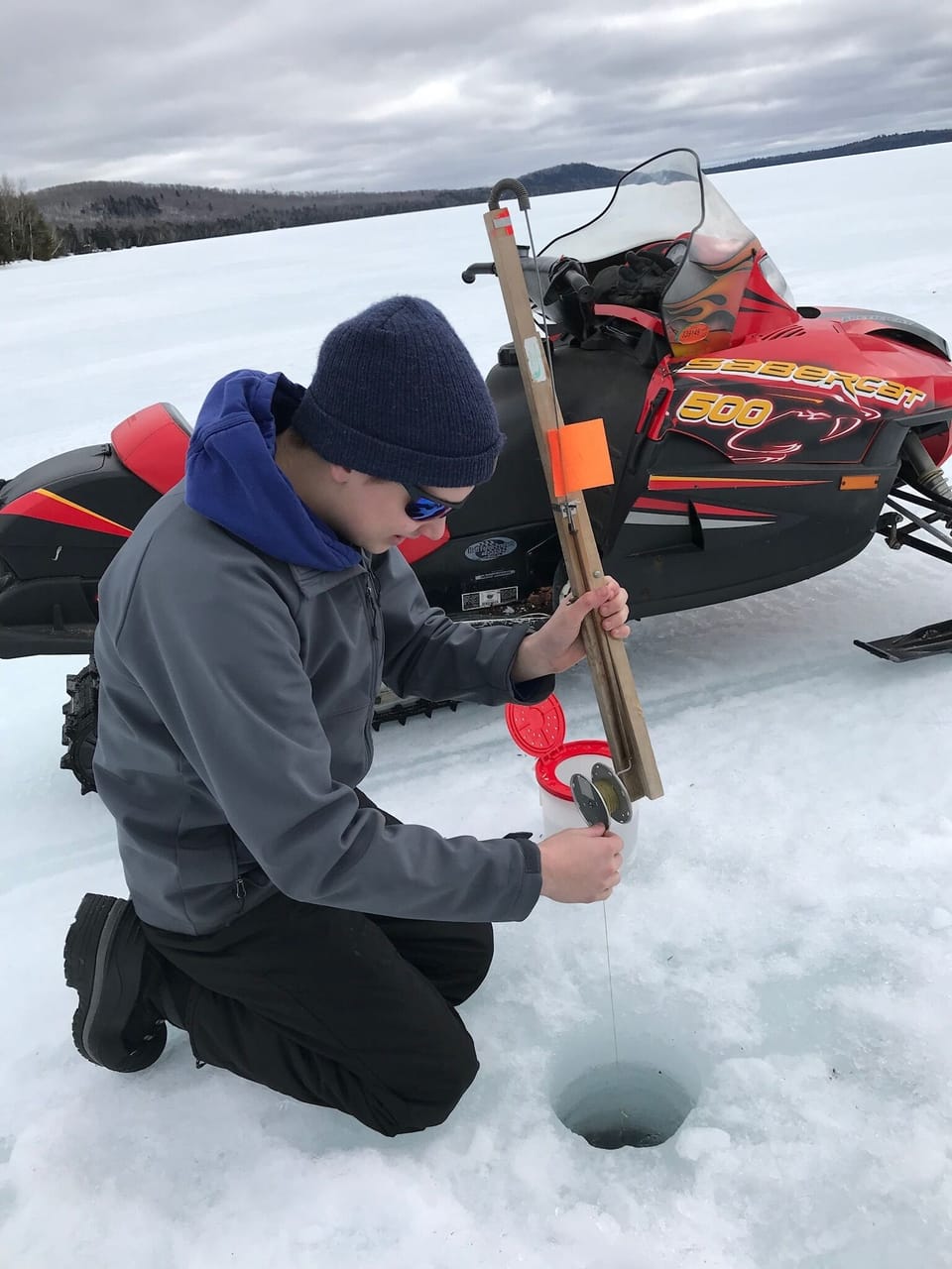 Winter ice fishing right out front