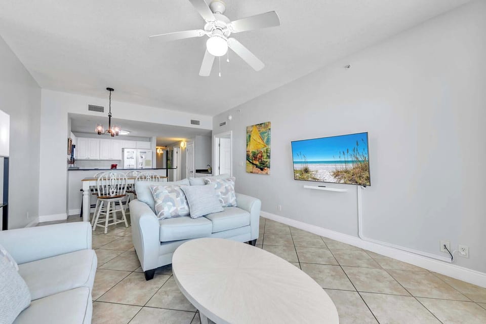 Mounted flat-screen TV
