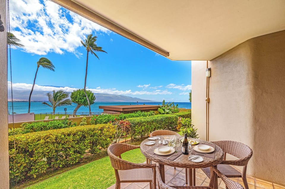 View from private lanai (balcony) with 4 seats.Enjoy the view and sound of wave