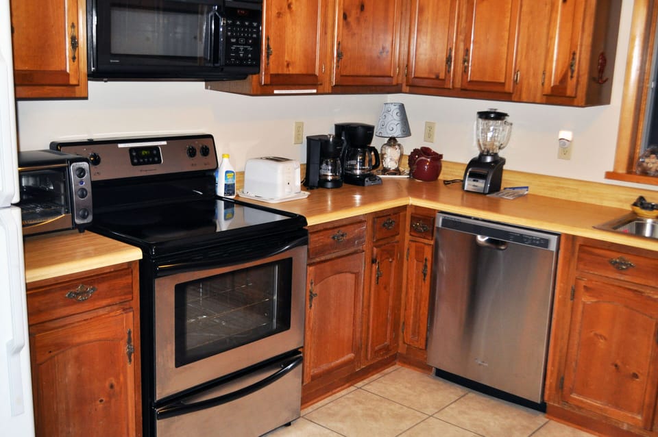 Fridge, dishwasher, micro, toaster, toaster oven, blender, and coffee maker!