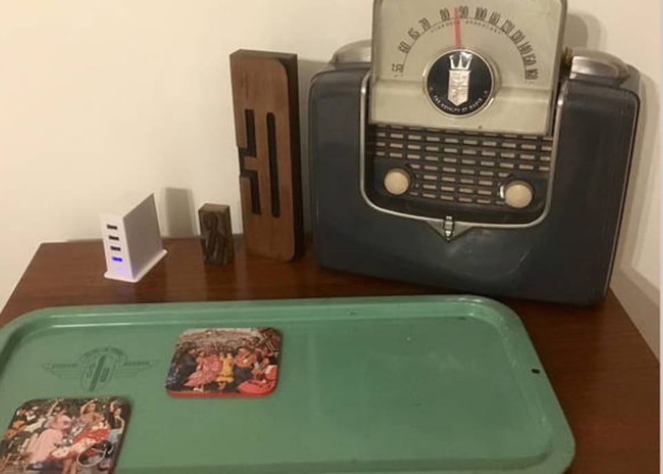 Fun Vintage Stuff all over the House!
4 port USB Charger by Each Bed