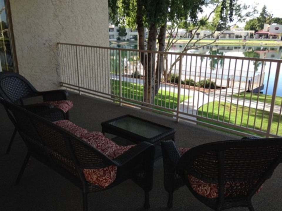 Relax on outside patio overlooking the lake.