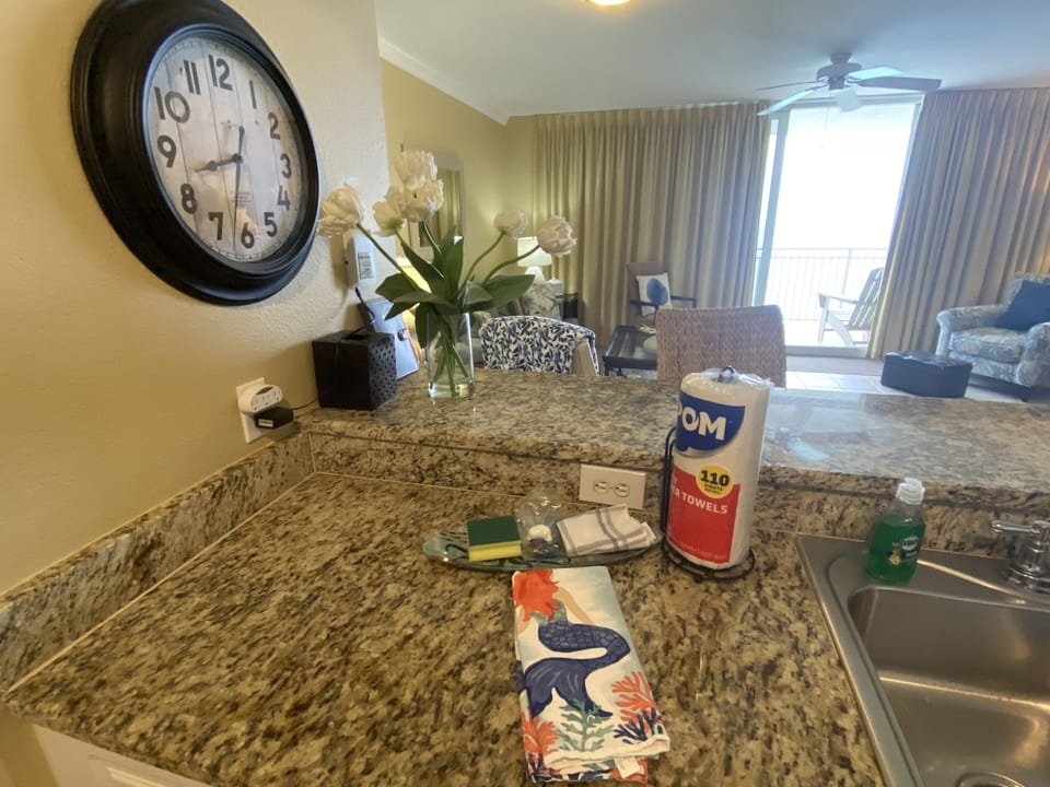 Large kitchen, and the living area overlooking the gulf