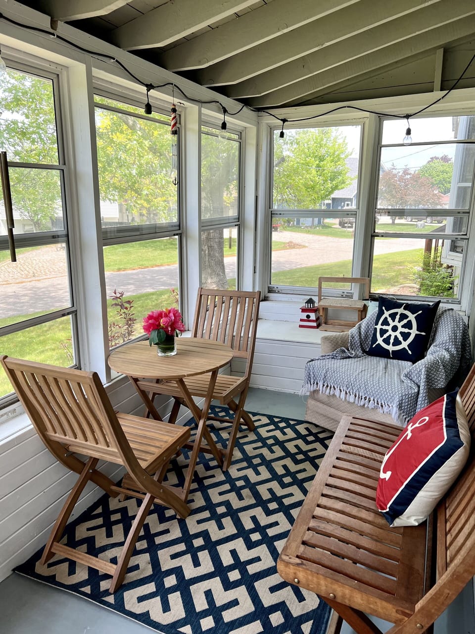 Small screened in porch with light switch for Edison Lights