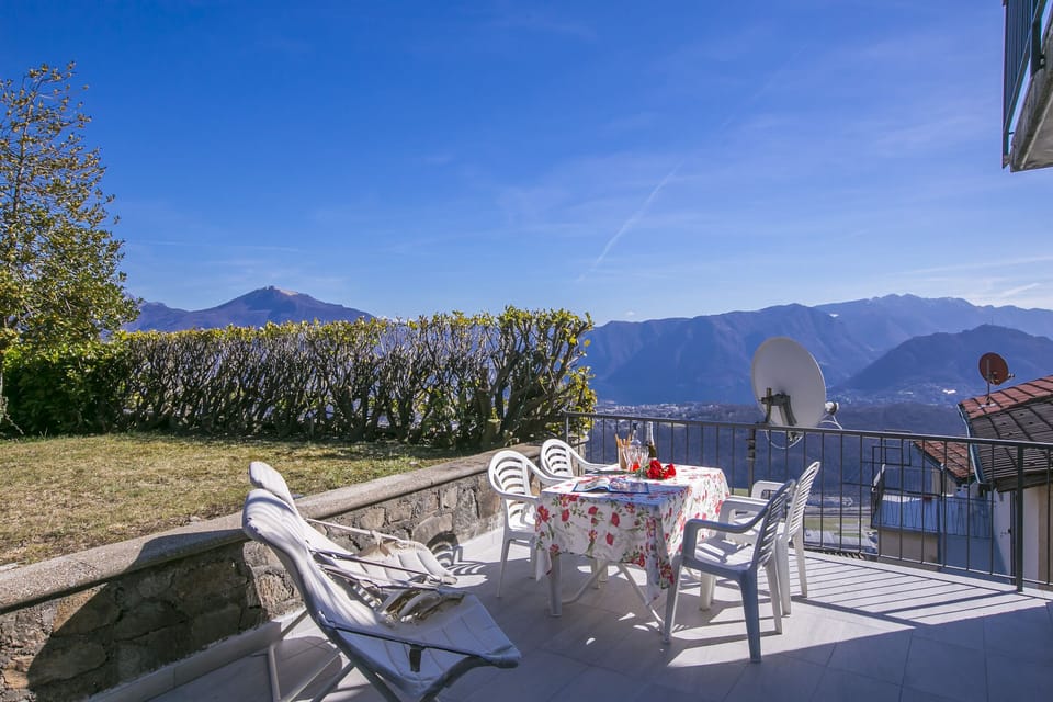 Outdoor table on the terrace with lake view