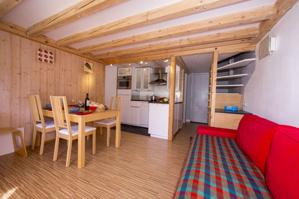 Living room with dining area and kitchen