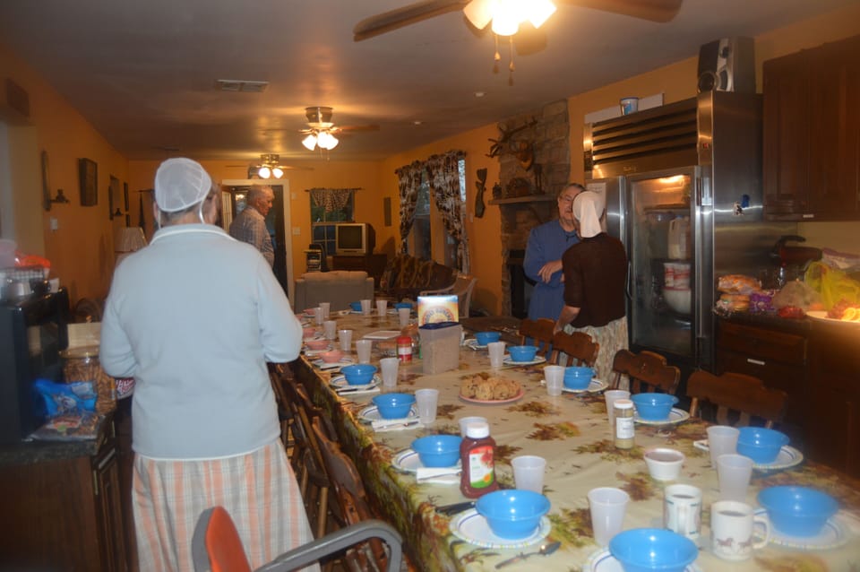 kitchen table able to seat 20 people
has boards to add