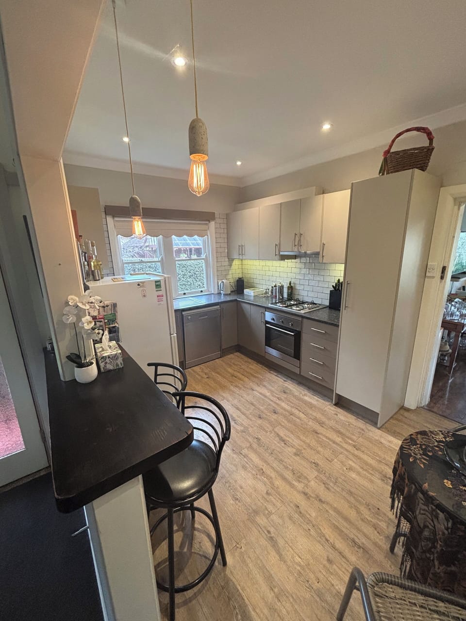 Kitchen, pantry, dishwasher small table with 2 chairs