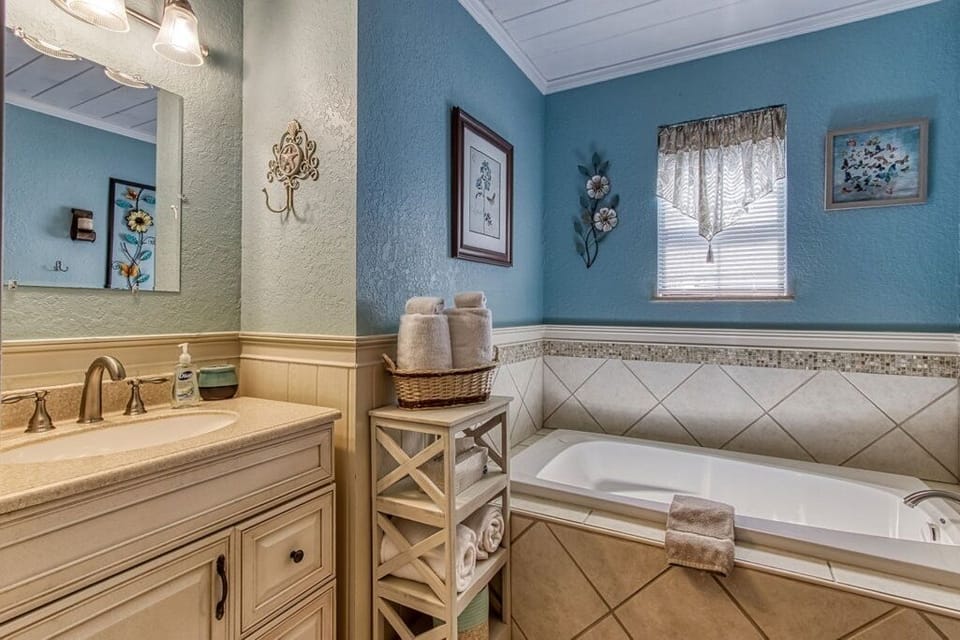 Main floor bathroom for bedroom # 1. Whirlpool tub with bath salts. 