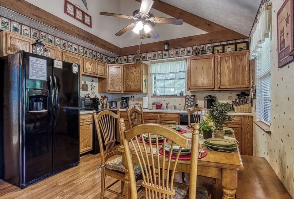 Kitchen fully stocked with everything you will need. Coffee maker and Keurig