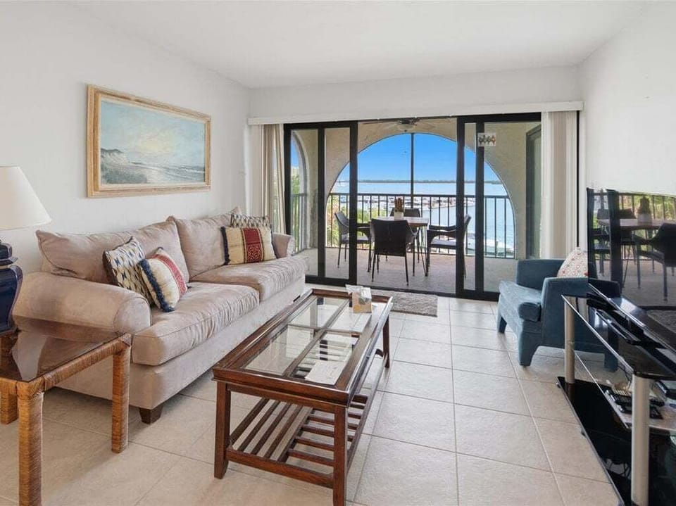 living room with water view