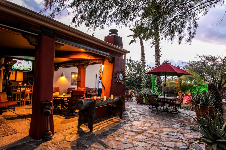 Patio area at night