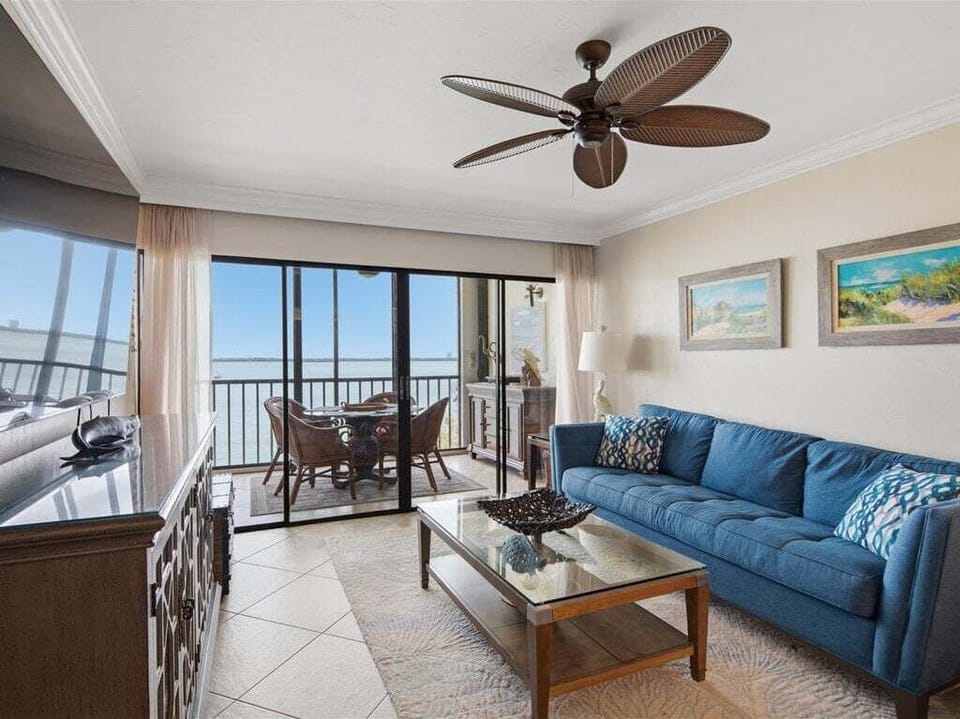 living room and back patio