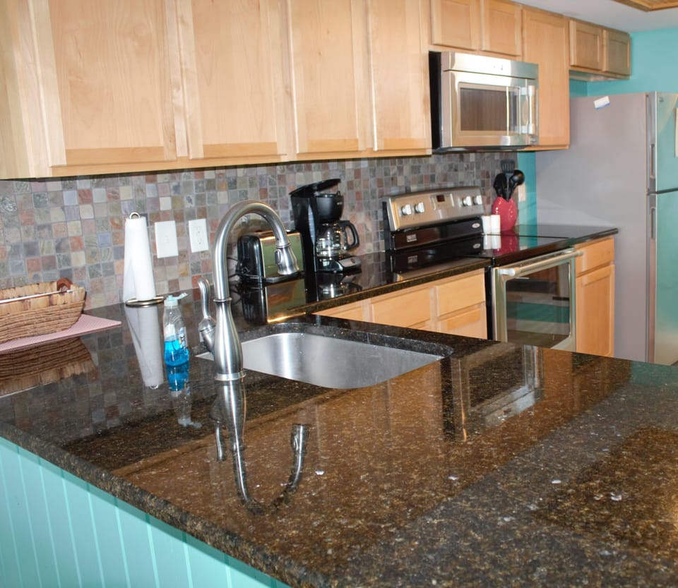 Granite countertops in our fully equipped kitchen