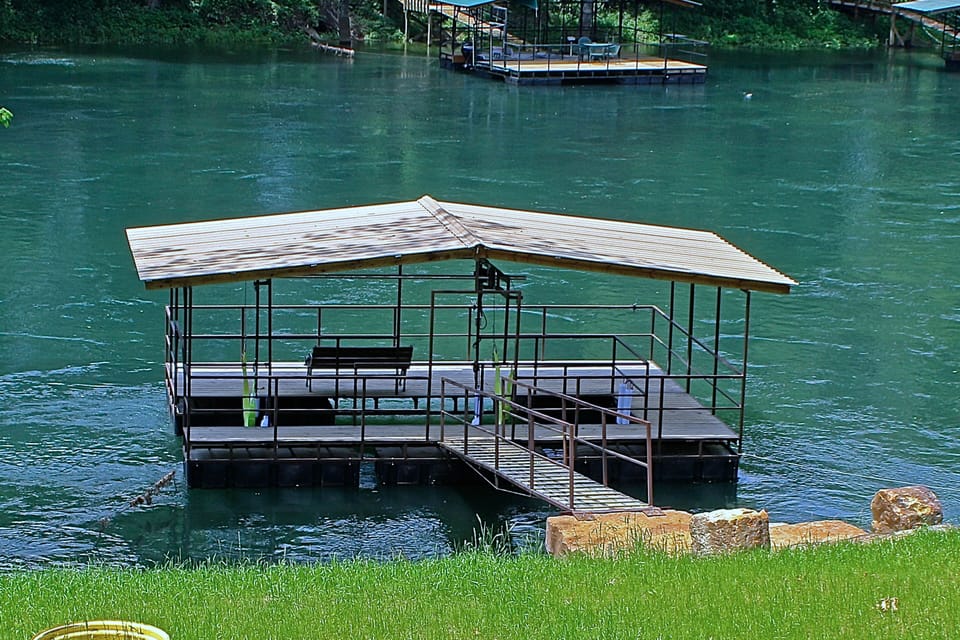 Floating dock steps from backdoor to fish from.