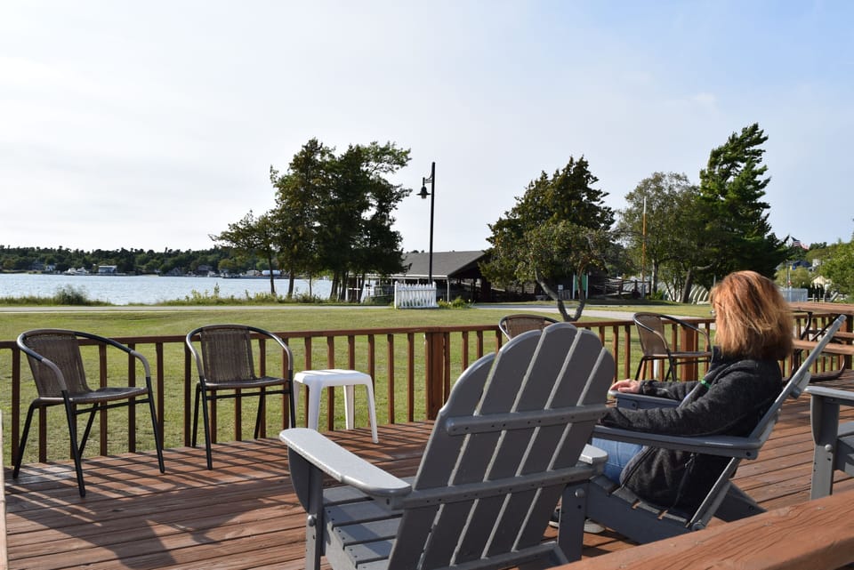 Front deck overlooking the harbor. Complete with deck chairs.  