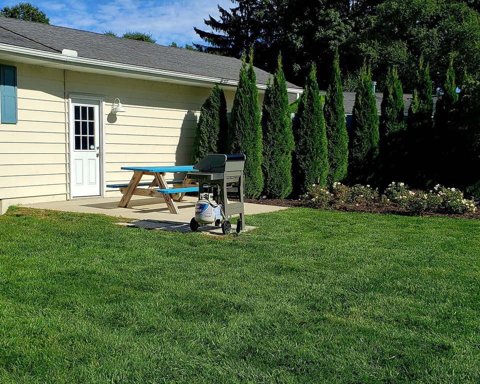 Your large private patio with Weber grill and 8 foot picnic table...  Enjoy.