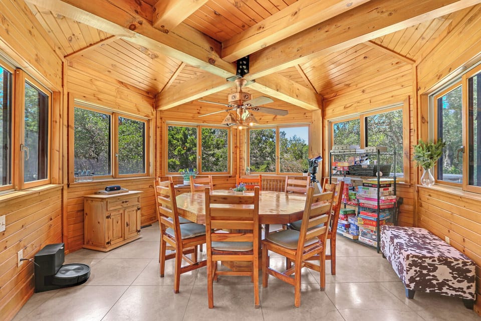 Eat in at the fantastic octagonal dining table!