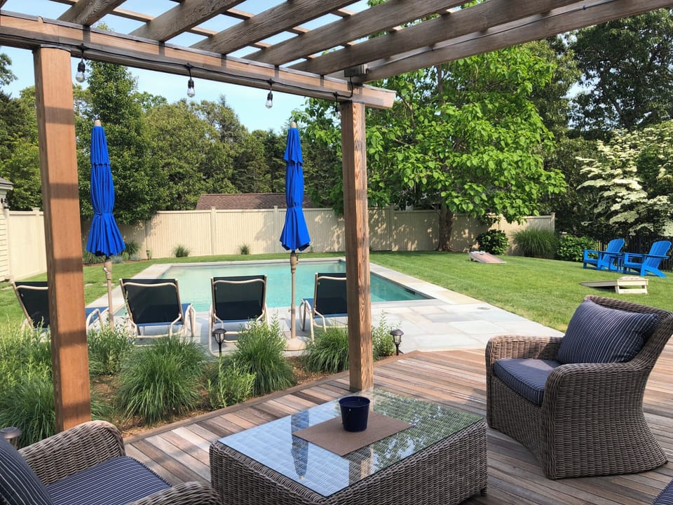 Back Deck off First Floor Bedroom with Queen Overlooking Pool and Yard