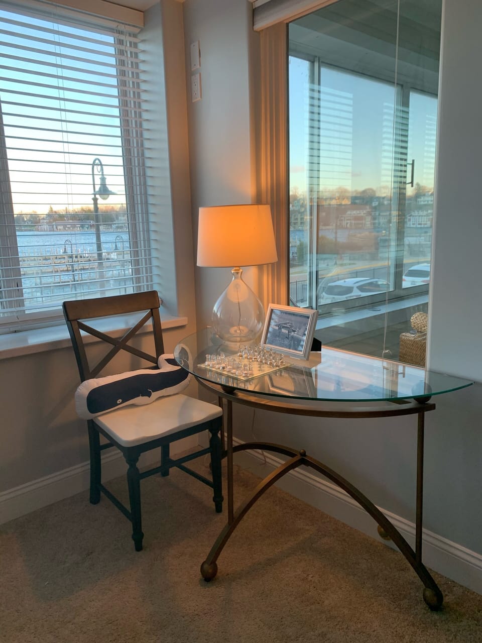 Cozy nook for laptop or chess. 