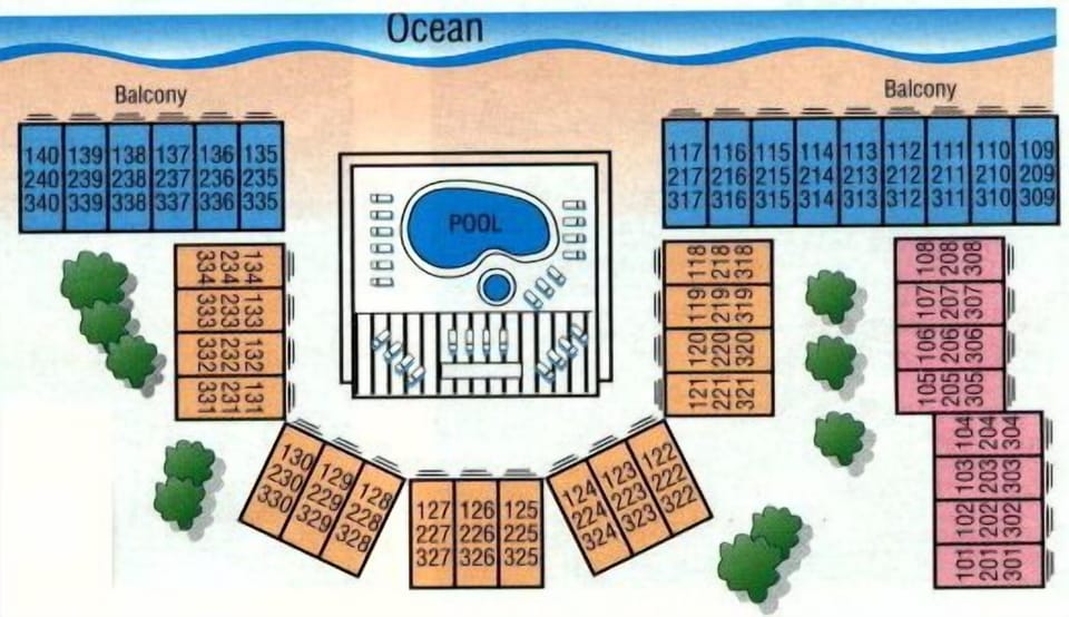 The Breakers layout.  As you can see, #315 is top floor and direct oceanfront.
