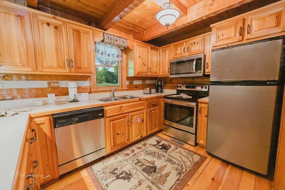 Indoors, Hardwood, Stained Wood, Kitchen, Refrigerator
