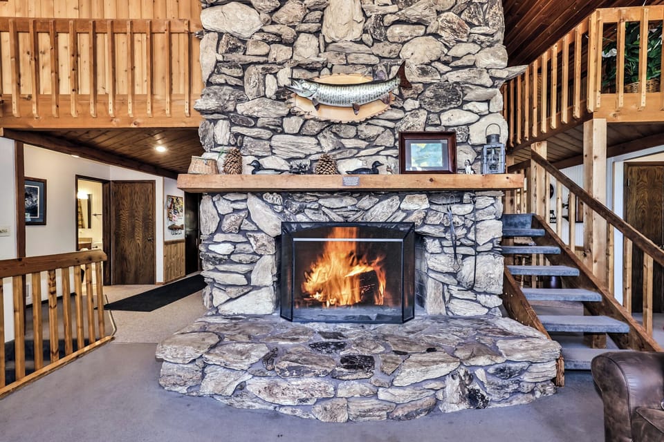 Gorgeous stone fireplace to get all cozy on cold winter days