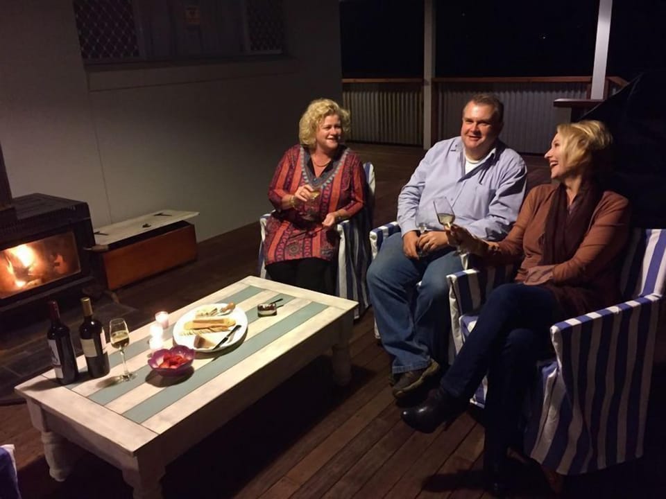 Anyone for Wine and cheese by the fire on the deck.