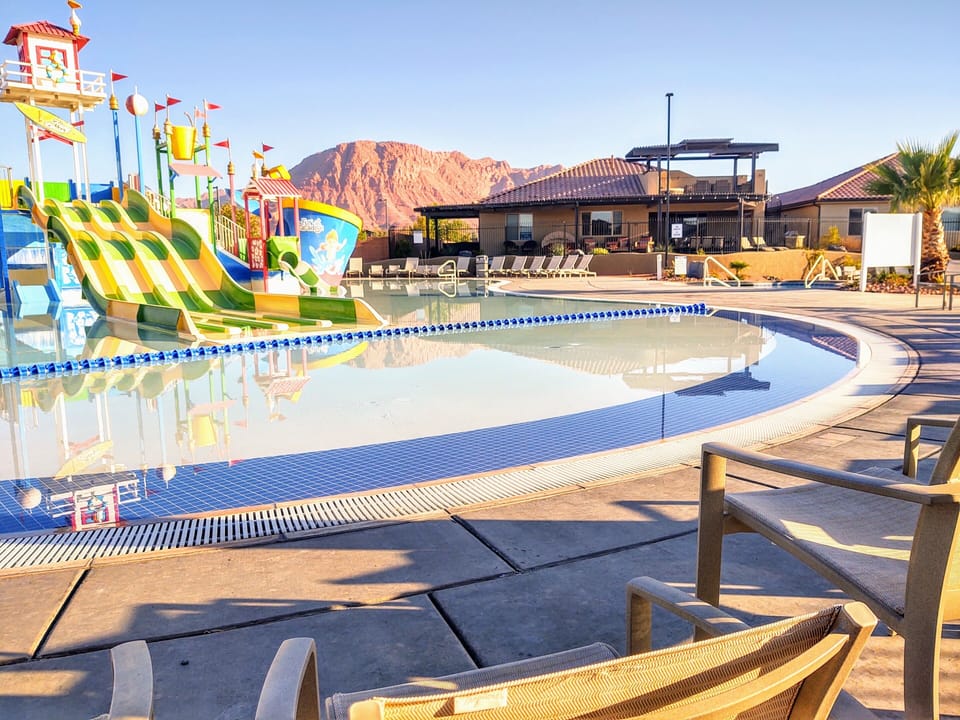 View of the home from the Water Park - pergolas shade above and below!
