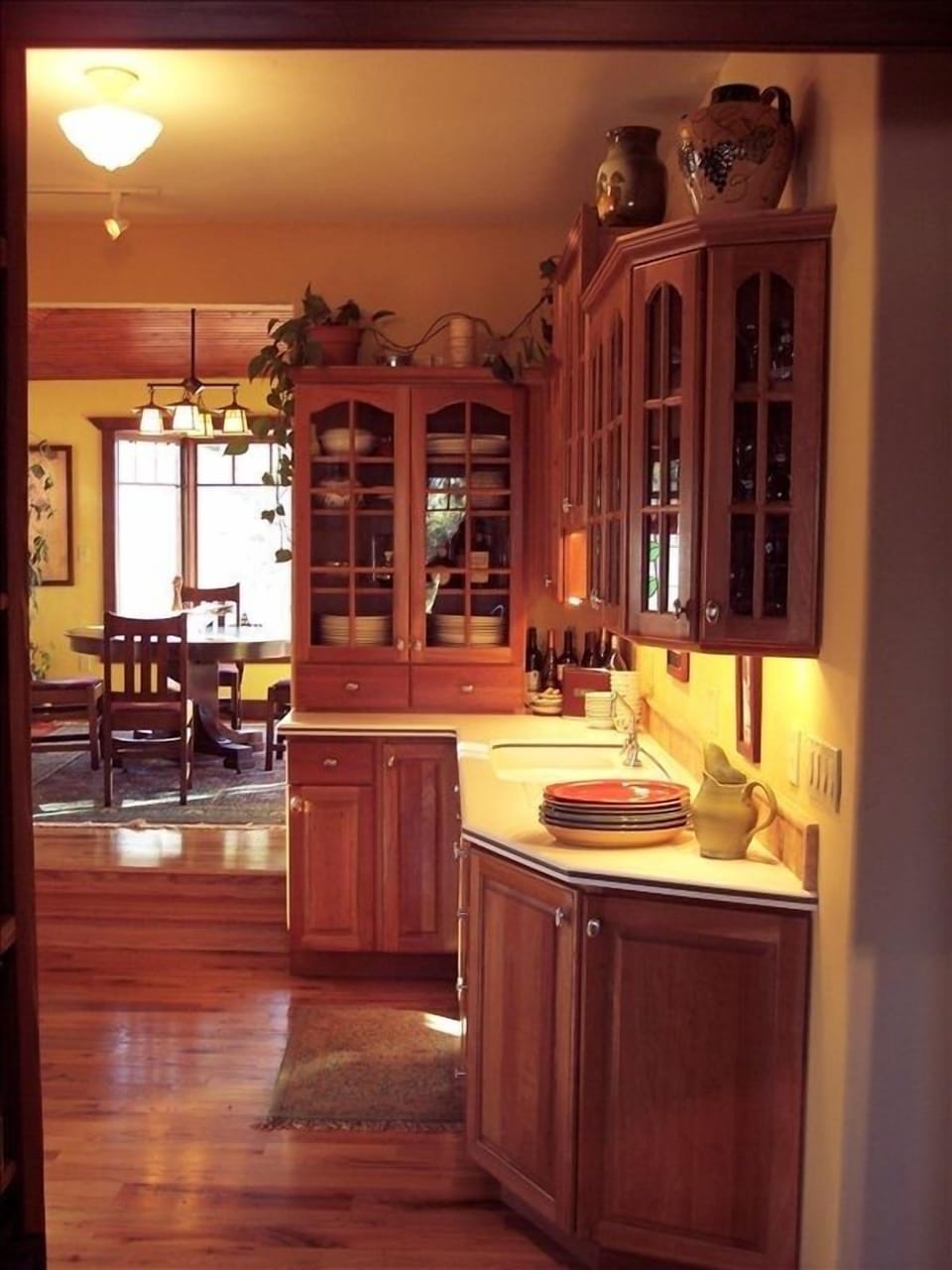 Kitchen with dining room in the background
