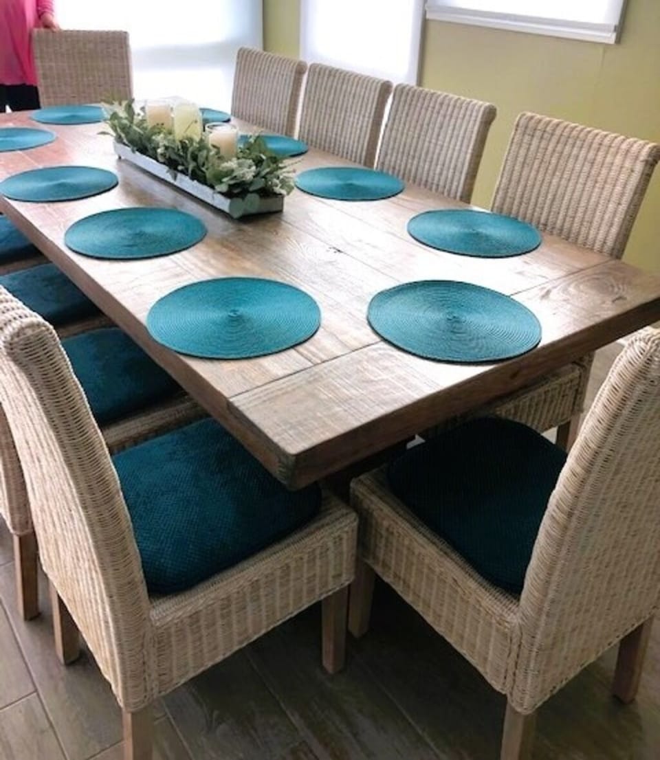 Main dining area with seating for 10. High chair and booster seat available