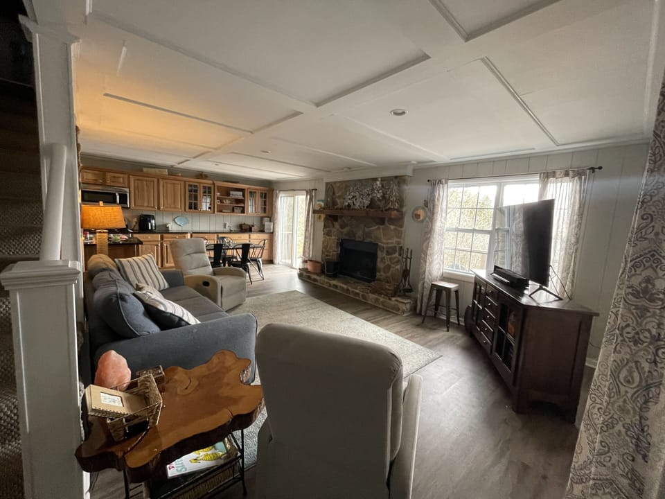 Wood burning fireplace with an amazing view.