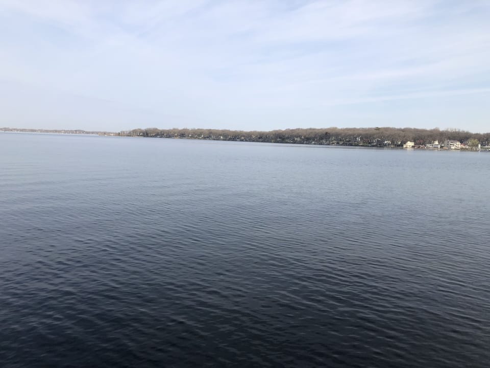 view from public dock access directly across street from cottages. 